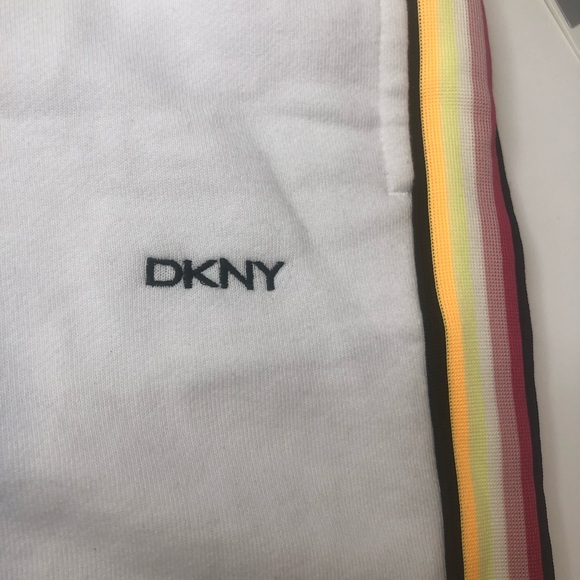 DKNY Sport White Sweat Shorts w/ Drawstring & Rainbow Stripes, Size Medium, NWT! - Picture 3 of 6